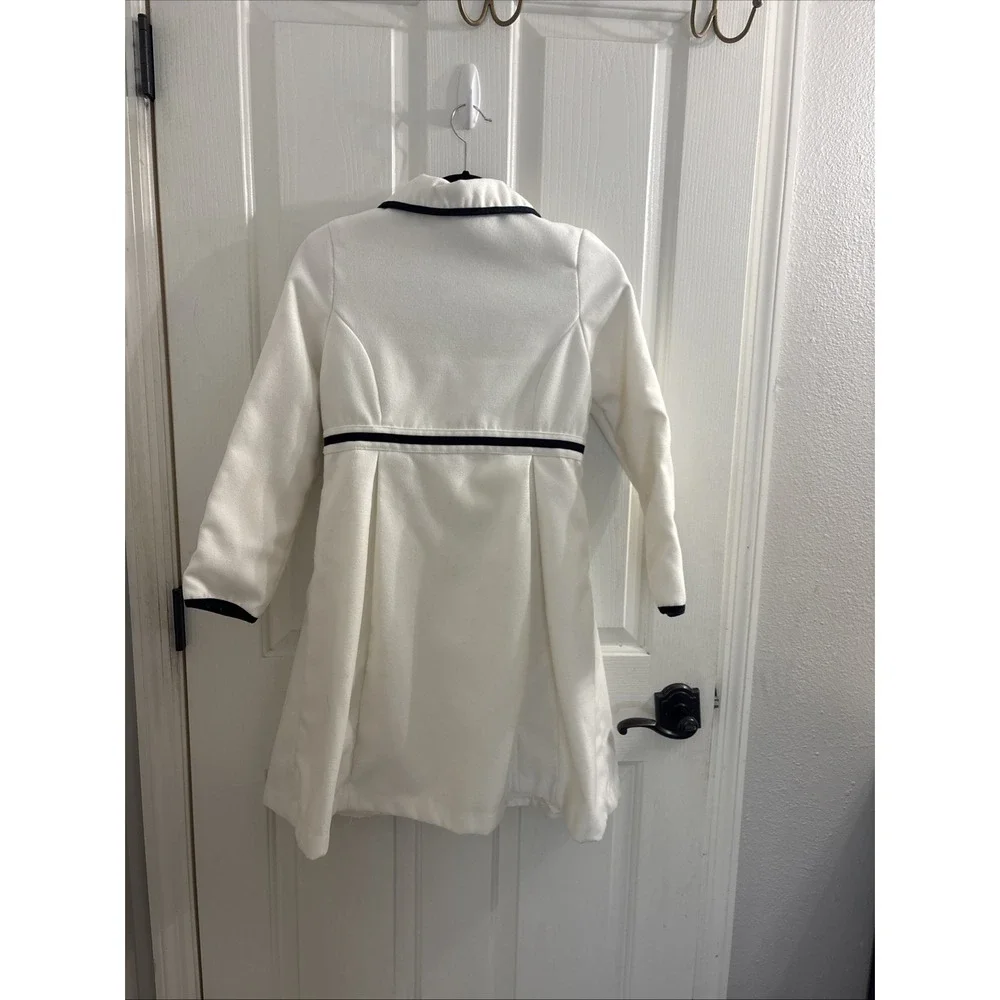 Vtg Gymboree 2013  Girl's Long Sleeve Bow Buttons Ivory Black Long Coat L 10-12